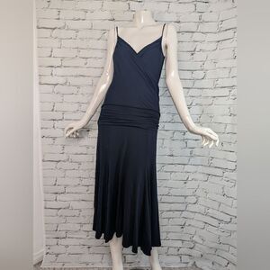 BCBG Maxazria drop waist jersey dress, faux wrap  Navy blue size small